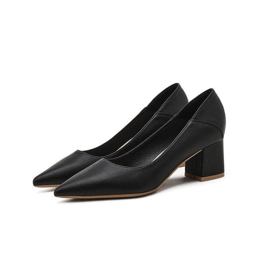 Pointed Toe Thick Heel Shallow Mouth High Heels Soft Leather - MYLUXURY LANE ENTERPRISE
