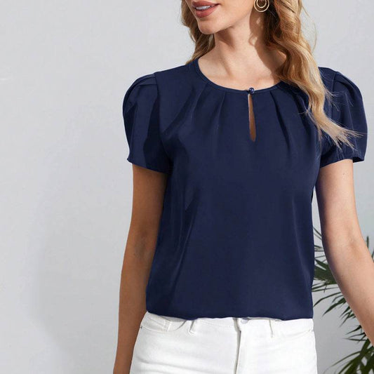 European And American Round Neck One Button Hollow Loose Women's Wear Casual Top - MYLUXURY LANE ENTERPRISE