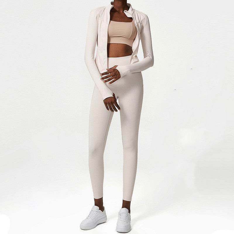 Two Piece Nude Yoga Suit Jacket Pants - MYLUXURY LANE ENTERPRISE