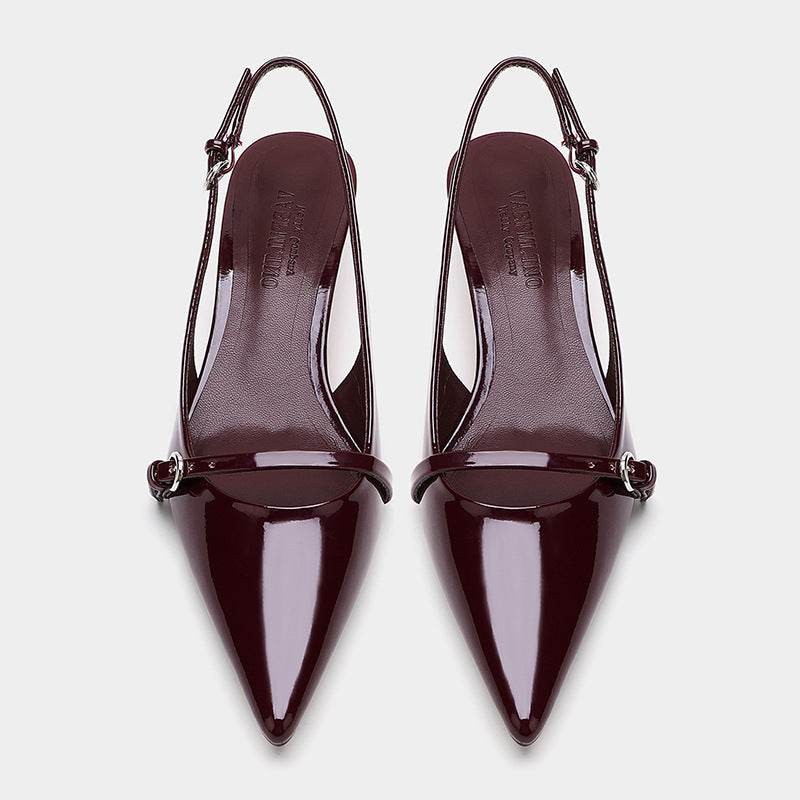 Wine Red Retro Style Pointed Toe Slingback Strap Mules Heels - MYLUXURY LANE ENTERPRISE