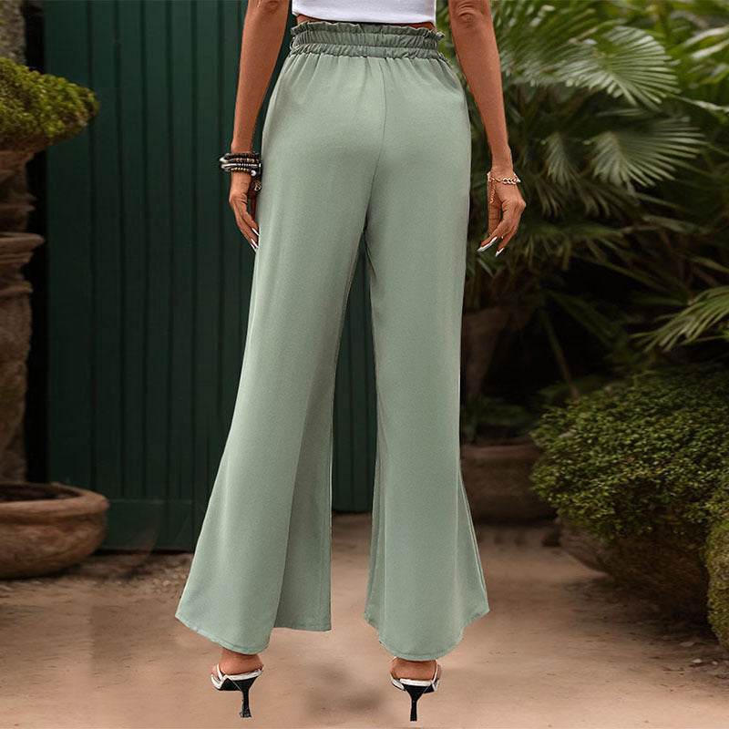 Casual Versatile Women's Green Wide Leg Pants With Belt - MYLUXURY LANE ENTERPRISE