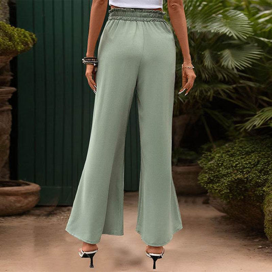 Casual Versatile Women's Green Wide Leg Pants With Belt - MYLUXURY LANE ENTERPRISE