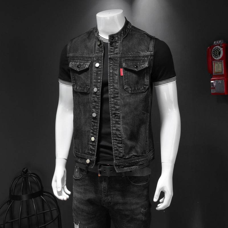Harley Motorcycle Men's Uniform Black Stand-up Collar Plus Size Denim Vest - MYLUXURY LANE ENTERPRISE