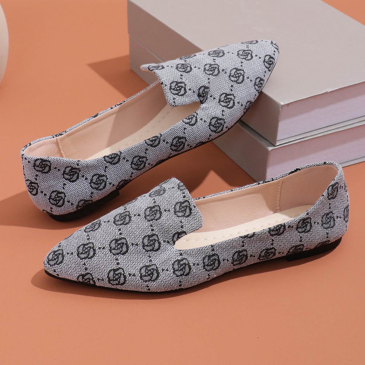 Rose Print Flats Shoes Fashion Casual Pointed Toe Canvas Loafers Lazy Shoes For Women - MYLUXURY LANE ENTERPRISE