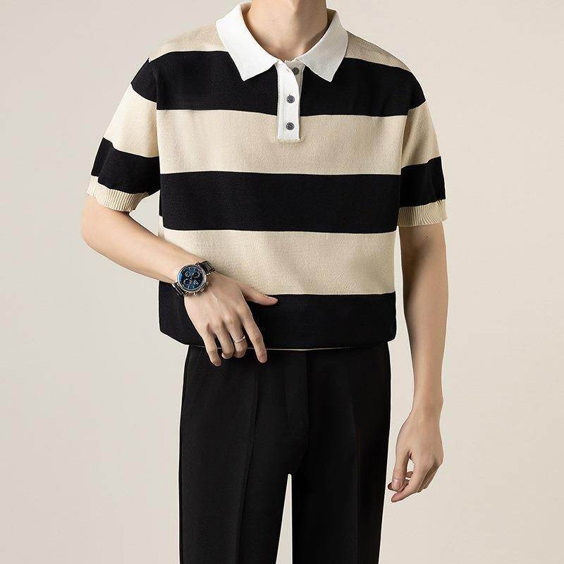 Business Striped Short-sleeved T-shirt Men - MYLUXURY LANE ENTERPRISE
