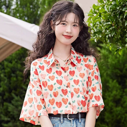 Women's Hong Kong Style Retro Heart Printing Shirt - MYLUXURY LANE ENTERPRISE