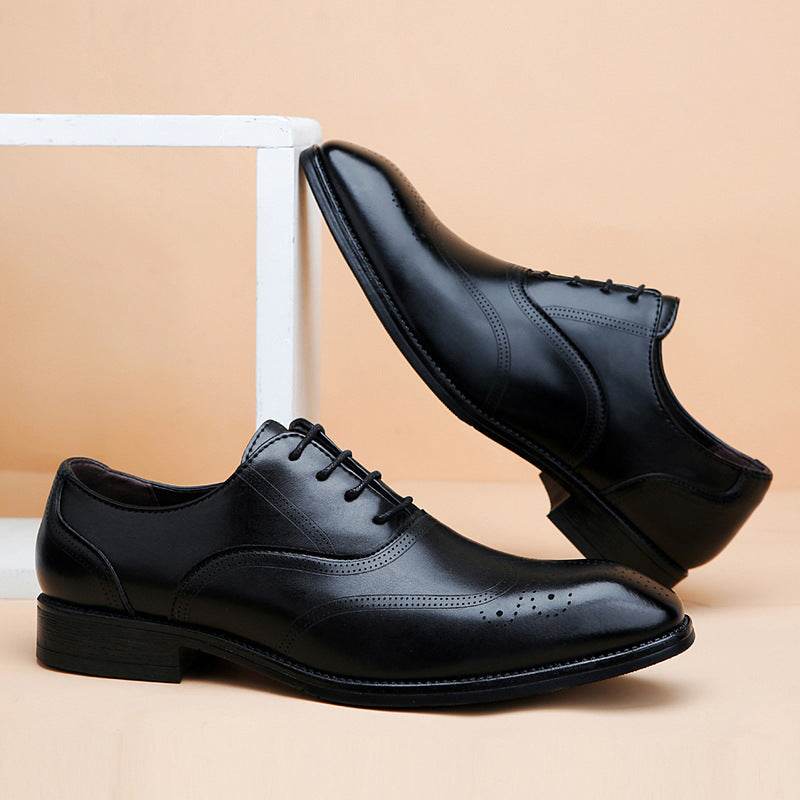 Formal Leather Shoes British Men Brogue Pointed-toe Lace - MYLUXURY LANE ENTERPRISE