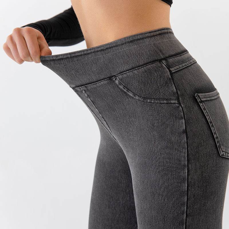 Denim Yoga Pants Women's High Waist Slimming Pocket Sports Tight Casual Pants - MYLUXURY LANE ENTERPRISE