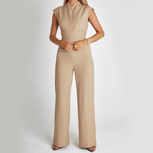 Fashion Elegant Long Sleeveless Jumpsuit Summer V-neck Casual Wide Leg Long Overalls Clothing For Women - MYLUXURY LANE ENTERPRISE