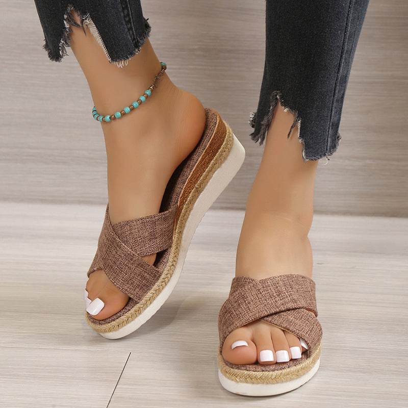 Summer Shoes Women Hemp Wedge Sandals Platform Slippers - MYLUXURY LANE ENTERPRISE