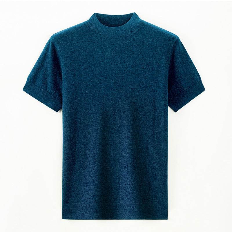 Half Turtleneck Pure Wool Sweater With Short Sleeves Men - MYLUXURY LANE ENTERPRISE