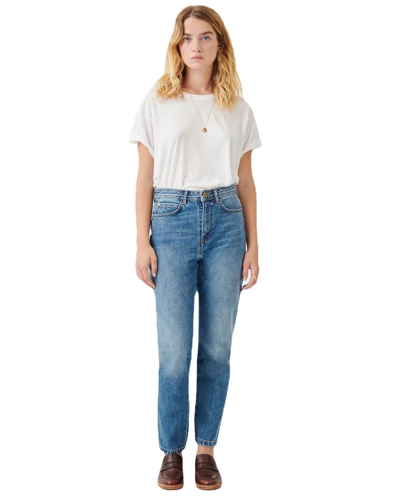 Women's Retro And Fashion All-matching Slim Blue Straight Hip Raise Slim Fit Jeans - MYLUXURY LANE ENTERPRISE