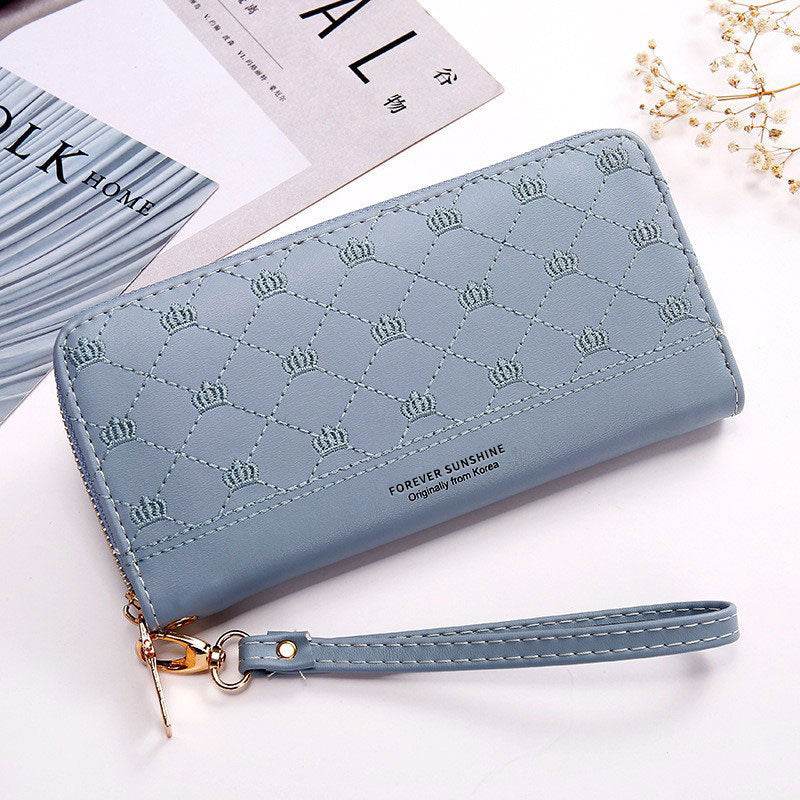 Long Crown Embroidery Thread Single Zip Clutch Wallet Women - MYLUXURY LANE ENTERPRISE