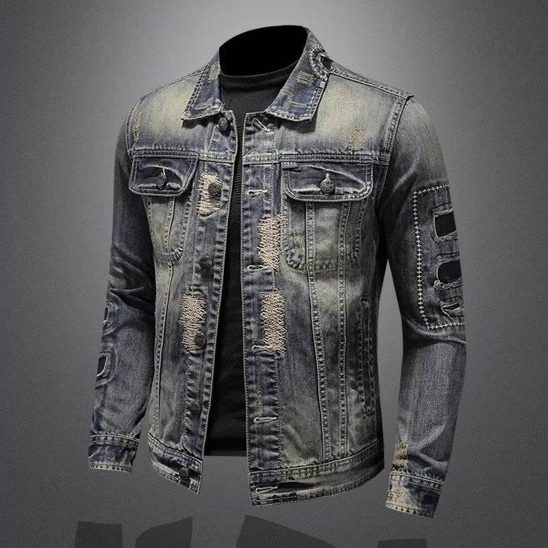 Spring And Autumn Retro Distressed Men's Denim Coat - MYLUXURY LANE ENTERPRISE
