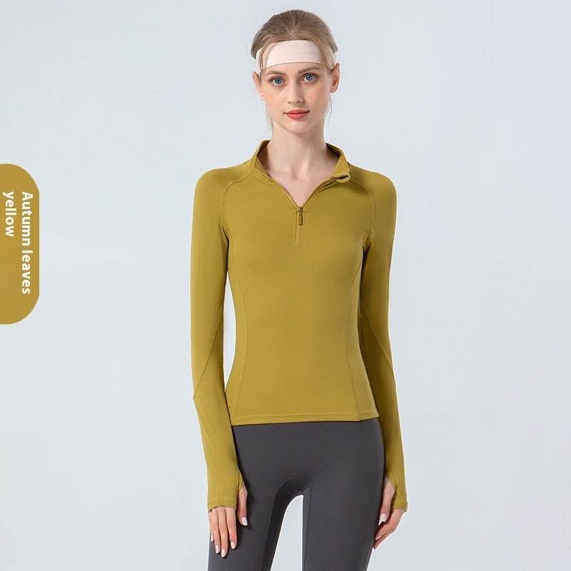 Women's Stand Collar Half Zip Sports Long-sleeved Top - MYLUXURY LANE ENTERPRISE