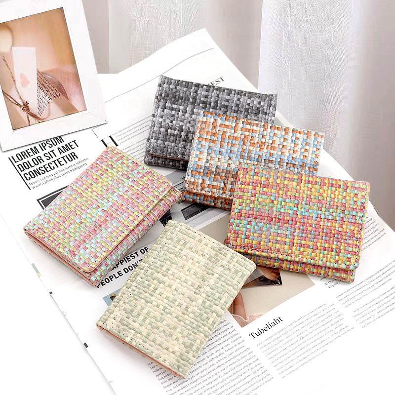 New Straw PU Folding Wallet Women's Mini Ultra-thin Fashion All-matching - MYLUXURY LANE ENTERPRISE