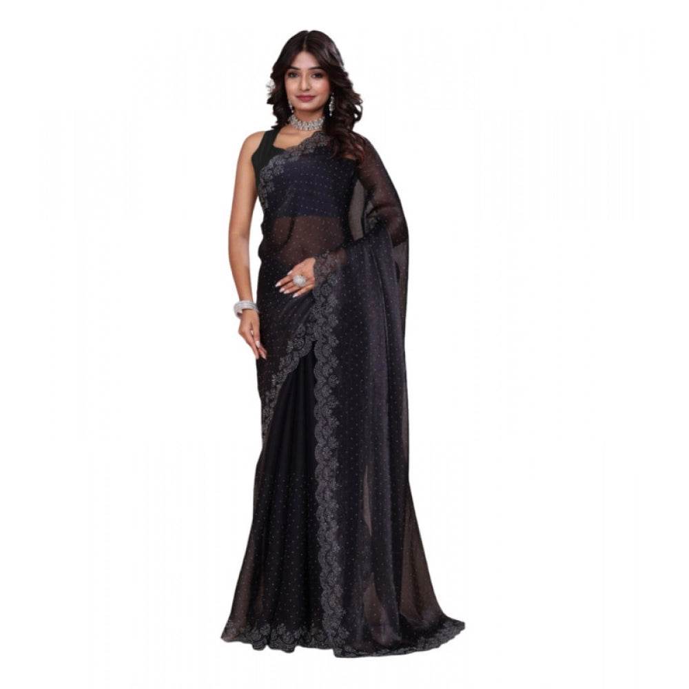Generic Women's Jimmy choo Embellished Bollywood Saree With Unstitched Blouse 5.5Mtr (Black) - MYLUXURY LANE ENTERPRISE