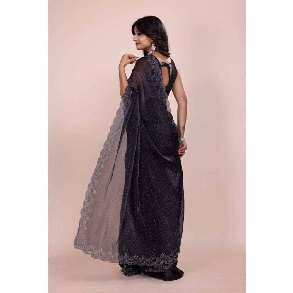 Generic Women's Jimmy choo Embellished Bollywood Saree With Unstitched Blouse 5.5Mtr (Black) - MYLUXURY LANE ENTERPRISE