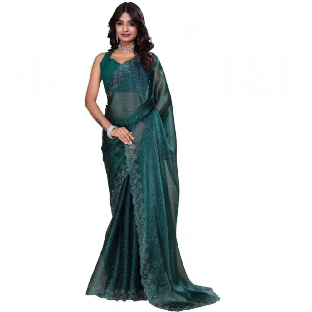Generic Women's Jimmy choo Embellished Bollywood Saree With Unstitched Blouse 5.5Mtr (Green) - MYLUXURY LANE ENTERPRISE