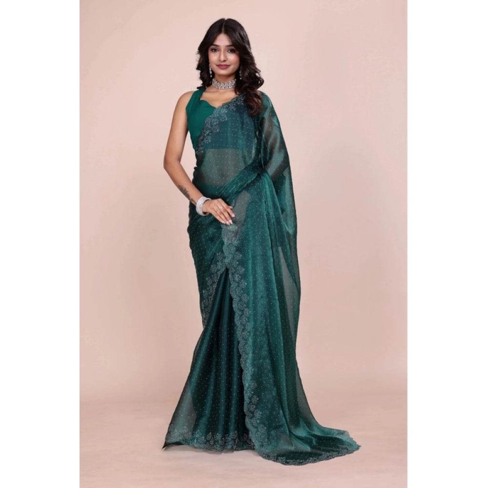 Generic Women's Jimmy choo Embellished Bollywood Saree With Unstitched Blouse 5.5Mtr (Green) - MYLUXURY LANE ENTERPRISE