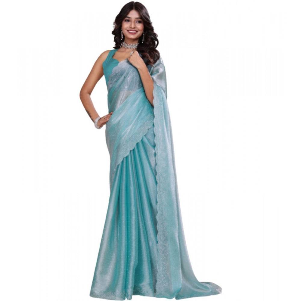 Generic Women's Jimmy choo Embellished Bollywood Saree With Unstitched Blouse 5.5Mtr (Light Blue) - MYLUXURY LANE ENTERPRISE