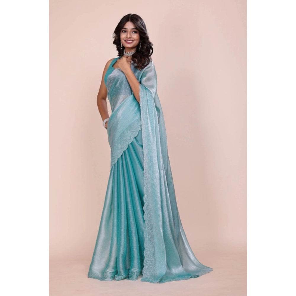 Generic Women's Jimmy choo Embellished Bollywood Saree With Unstitched Blouse 5.5Mtr (Light Blue) - MYLUXURY LANE ENTERPRISE
