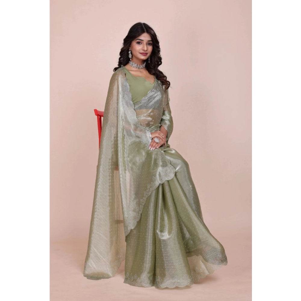 Generic Women's Jimmy choo Embellished Bollywood Saree With Unstitched Blouse 5.5Mtr (Light Green) - MYLUXURY LANE ENTERPRISE