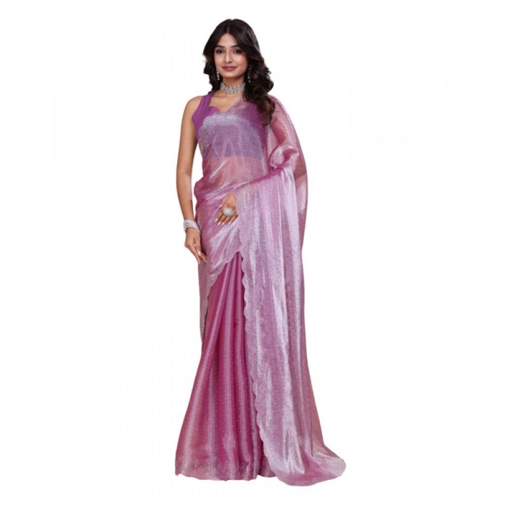 Generic Women's Jimmy choo Embellished Bollywood Saree With Unstitched Blouse 5.5Mtr (Magenta) - MYLUXURY LANE ENTERPRISE