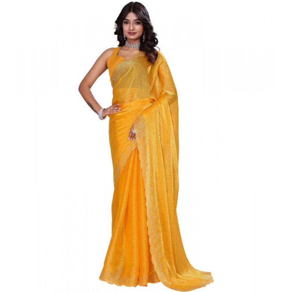 Generic Women's Jimmy choo Embellished Bollywood Saree With Unstitched Blouse 5.5Mtr (Mustard) - MYLUXURY LANE ENTERPRISE