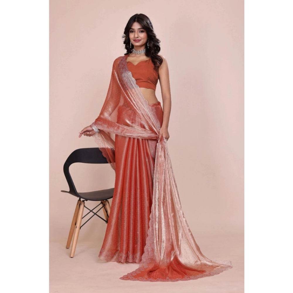 Generic Women's Jimmy choo Embellished Bollywood Saree With Unstitched Blouse 5.5Mtr (Orange) - MYLUXURY LANE ENTERPRISE