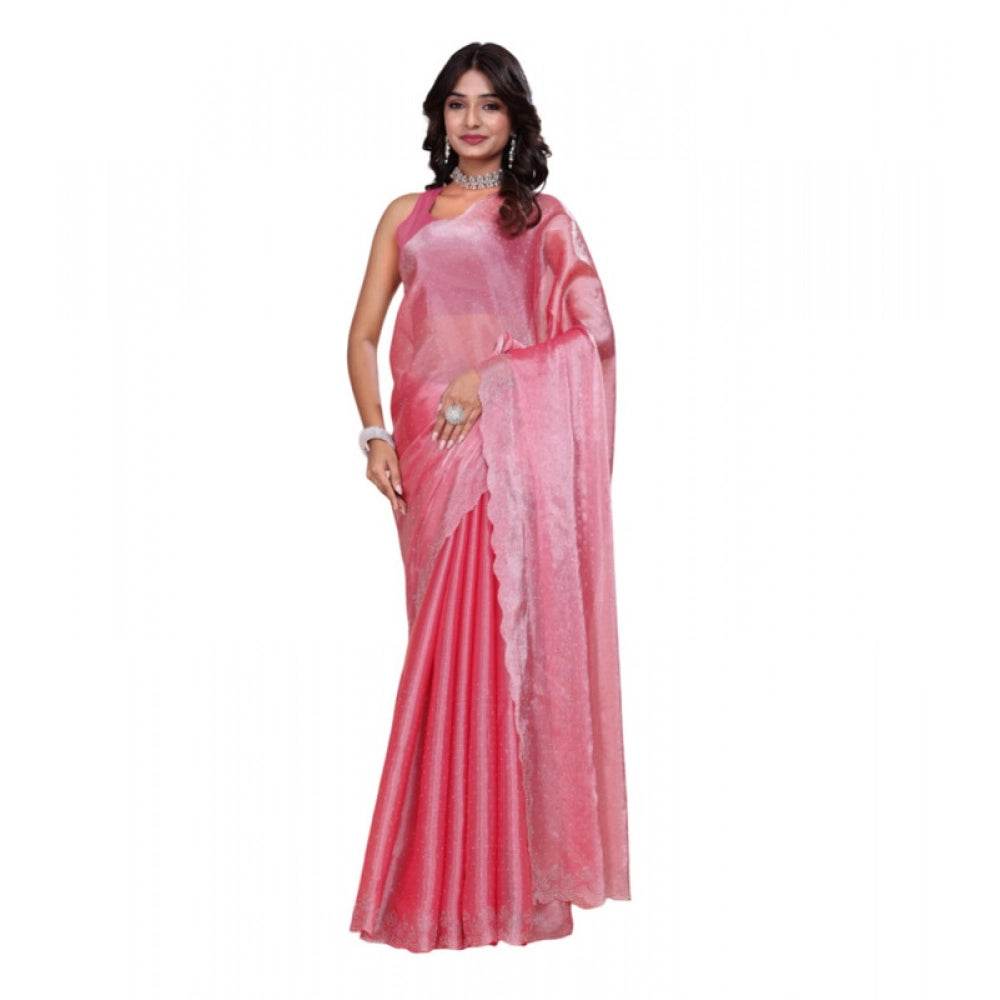 Generic Women's Jimmy choo Embellished Bollywood Saree With Unstitched Blouse 5.5Mtr (Pink) - MYLUXURY LANE ENTERPRISE