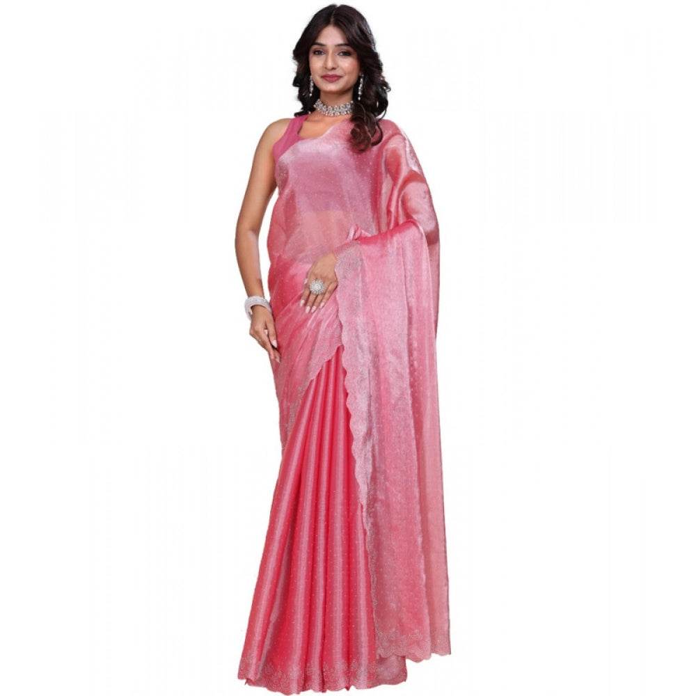 Generic Women's Jimmy choo Embellished Bollywood Saree With Unstitched Blouse 5.5Mtr (Pink) - MYLUXURY LANE ENTERPRISE