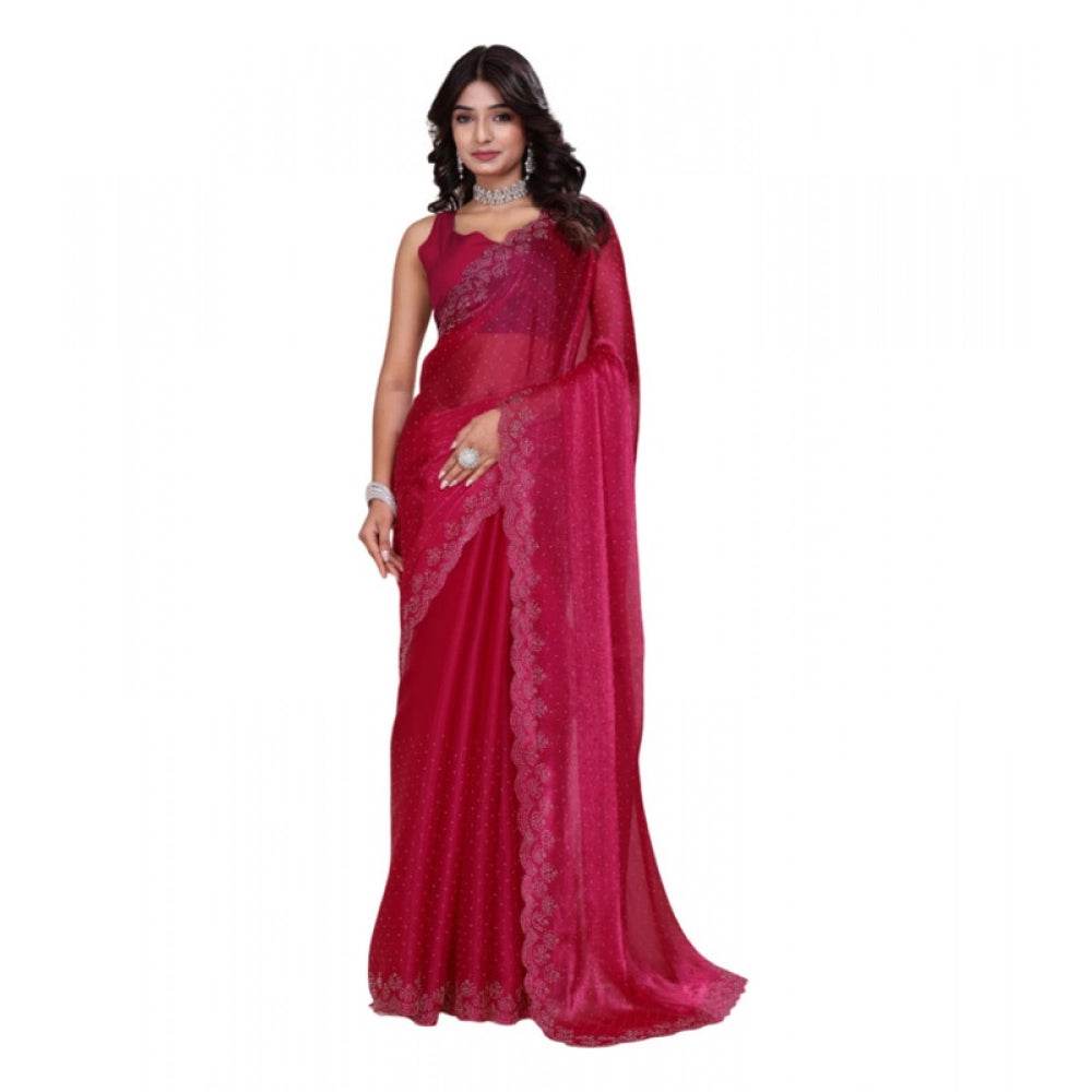 Generic Women's Jimmy choo Embellished Bollywood Saree With Unstitched Blouse 5.5Mtr (Red) - MYLUXURY LANE ENTERPRISE
