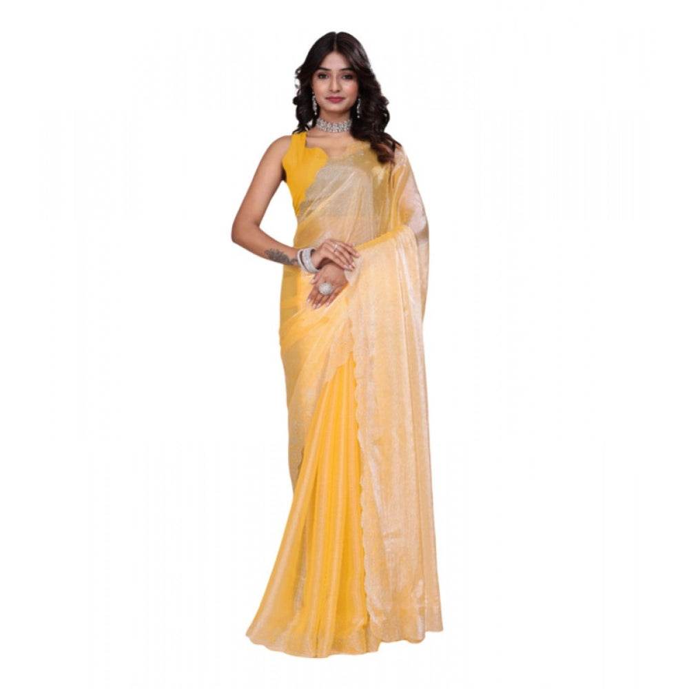 Generic Women's Tissue Pure Silk Embellished Bollywood Saree With Unstitched Blouse 5.5Mtr (Yellow) - MYLUXURY LANE ENTERPRISE