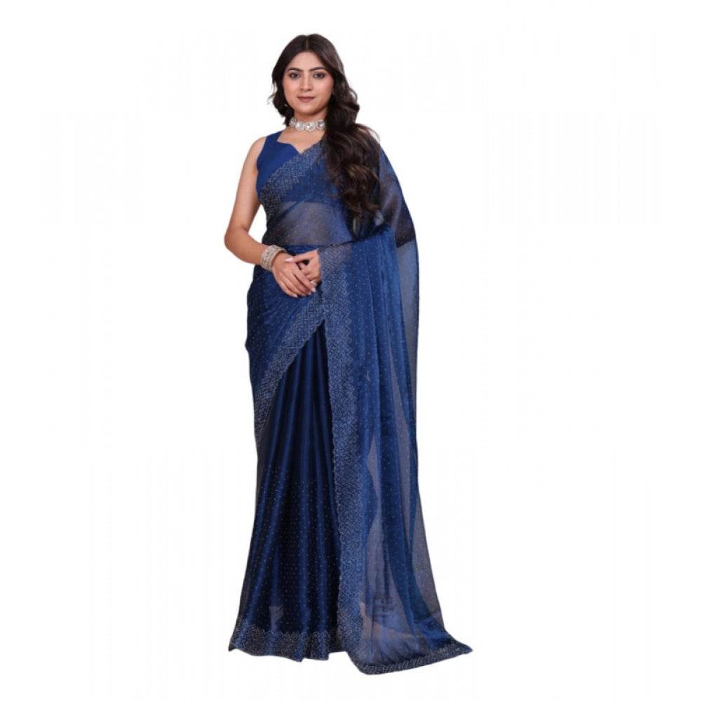 Generic Women's Jimmy choo Embellished Bollywood Saree With Unstitched Blouse 5.5Mtr (Blue) - MYLUXURY LANE ENTERPRISE