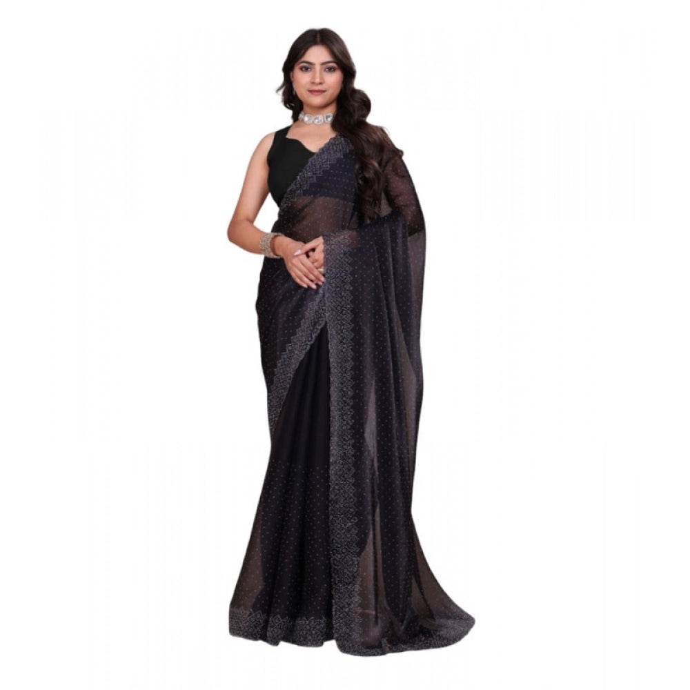 Generic Women's Jimmy choo Embellished Bollywood Saree With Unstitched Blouse 5.5Mtr (Black) - MYLUXURY LANE ENTERPRISE