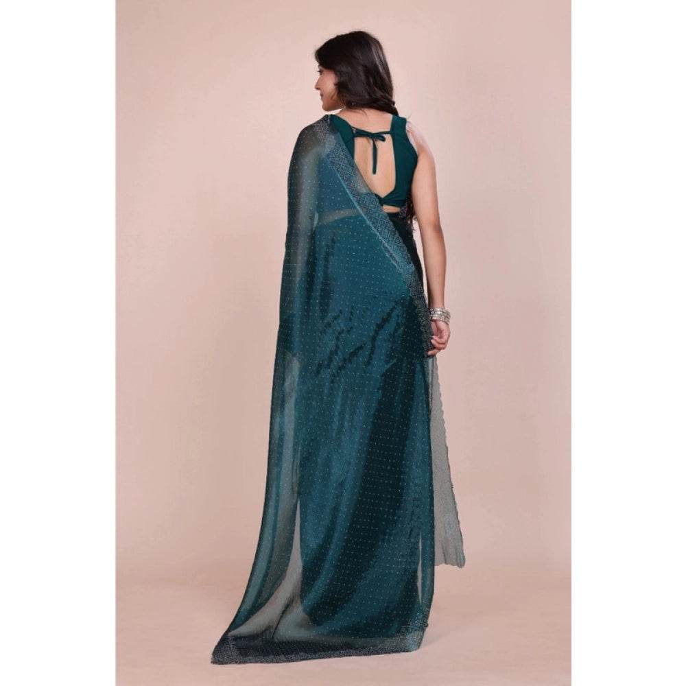Generic Women's Jimmy choo Embellished Bollywood Saree With Unstitched Blouse 5.5Mtr (Green) - MYLUXURY LANE ENTERPRISE