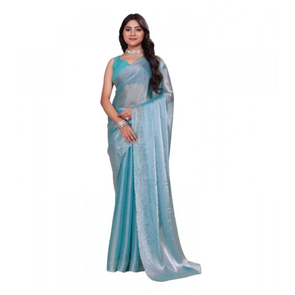 Generic Women's Jimmy choo Embellished Bollywood Saree With Unstitched Blouse 5.5Mtr (Light Blue) - MYLUXURY LANE ENTERPRISE