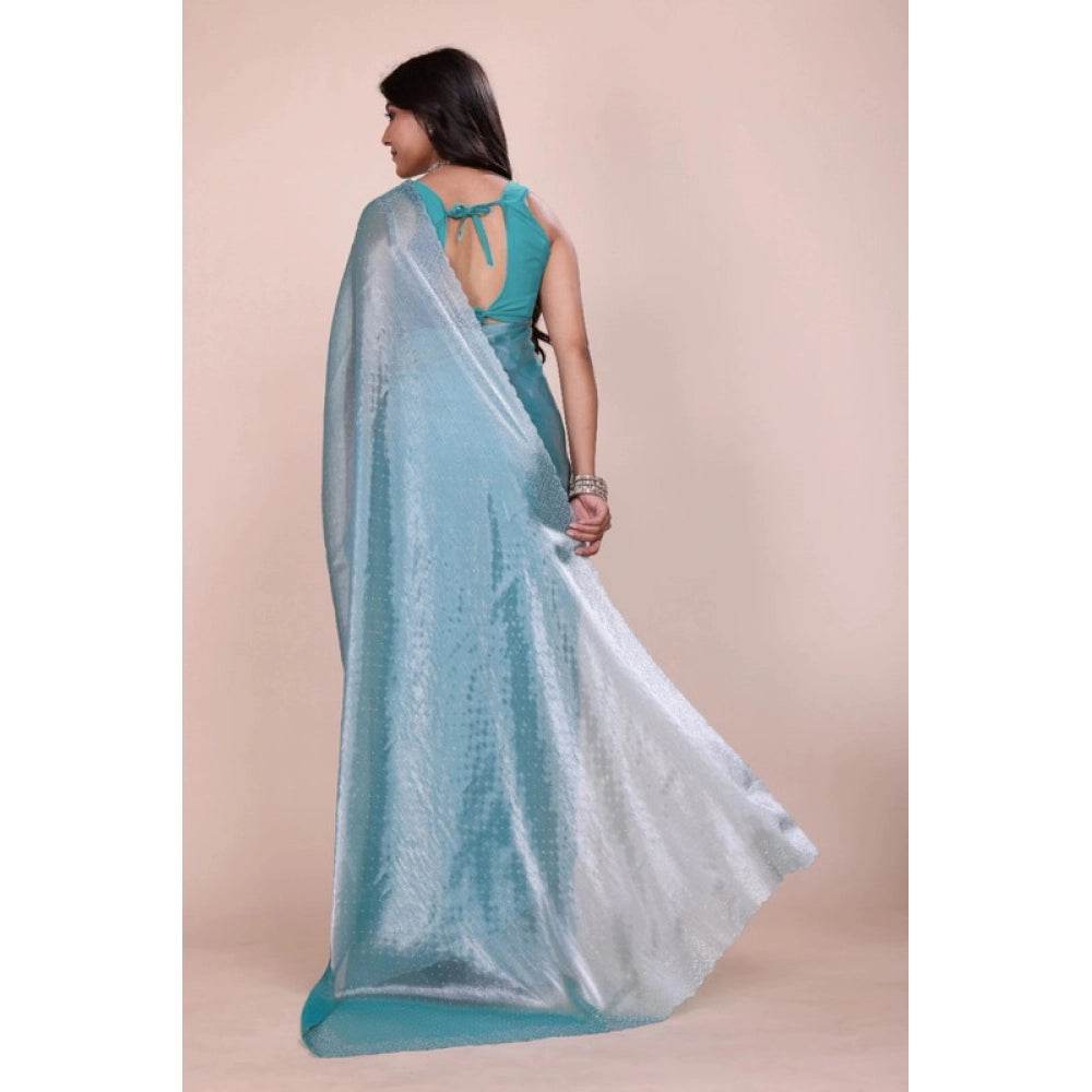Generic Women's Jimmy choo Embellished Bollywood Saree With Unstitched Blouse 5.5Mtr (Light Blue) - MYLUXURY LANE ENTERPRISE
