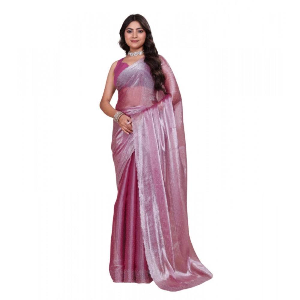 Generic Women's Jimmy choo Embellished Bollywood Saree With Unstitched Blouse 5.5Mtr (Magenta) - MYLUXURY LANE ENTERPRISE