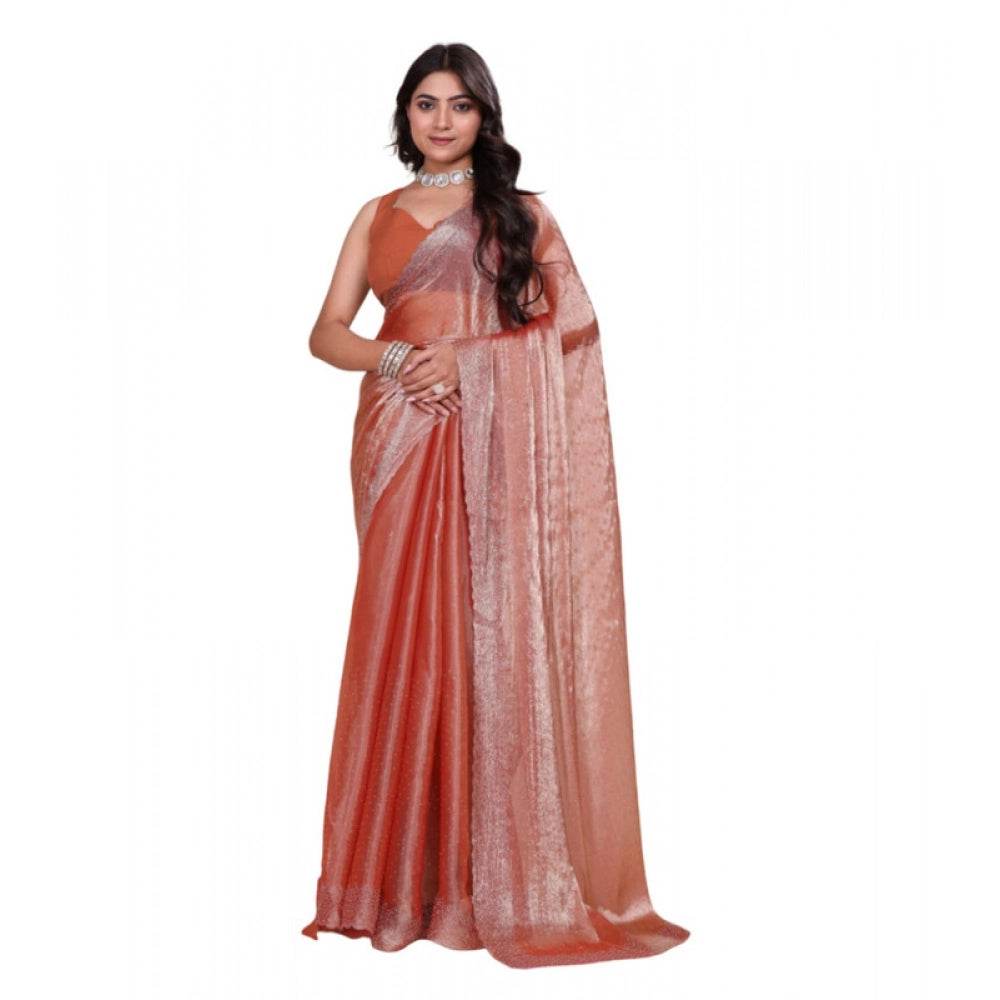 Generic Women's Jimmy choo Embellished Bollywood Saree With Unstitched Blouse 5.5Mtr (Orange) - MYLUXURY LANE ENTERPRISE