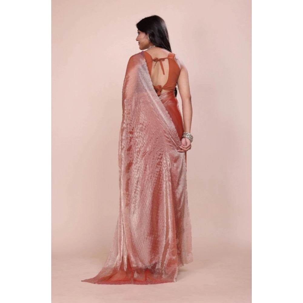 Generic Women's Jimmy choo Embellished Bollywood Saree With Unstitched Blouse 5.5Mtr (Orange) - MYLUXURY LANE ENTERPRISE