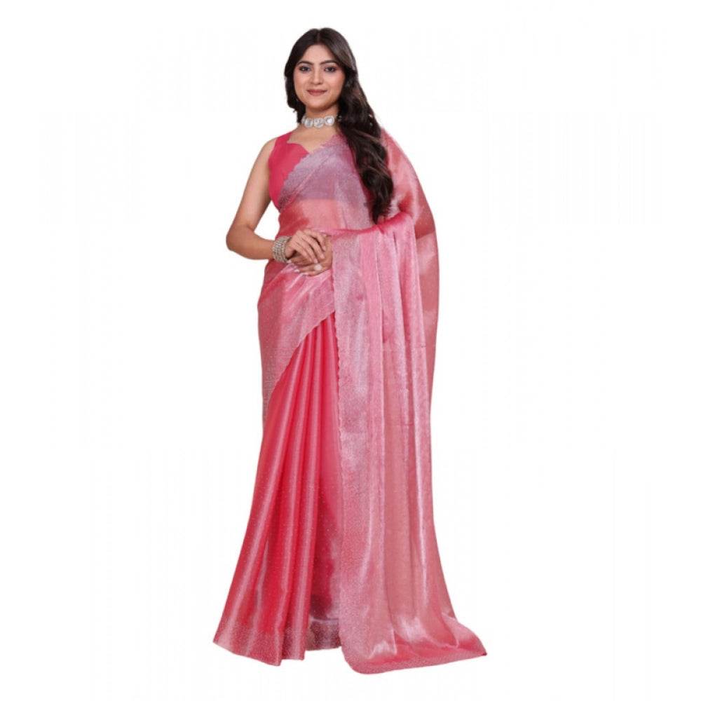 Generic Women's Jimmy choo Embellished Bollywood Saree With Unstitched Blouse 5.5Mtr (Pink) - MYLUXURY LANE ENTERPRISE