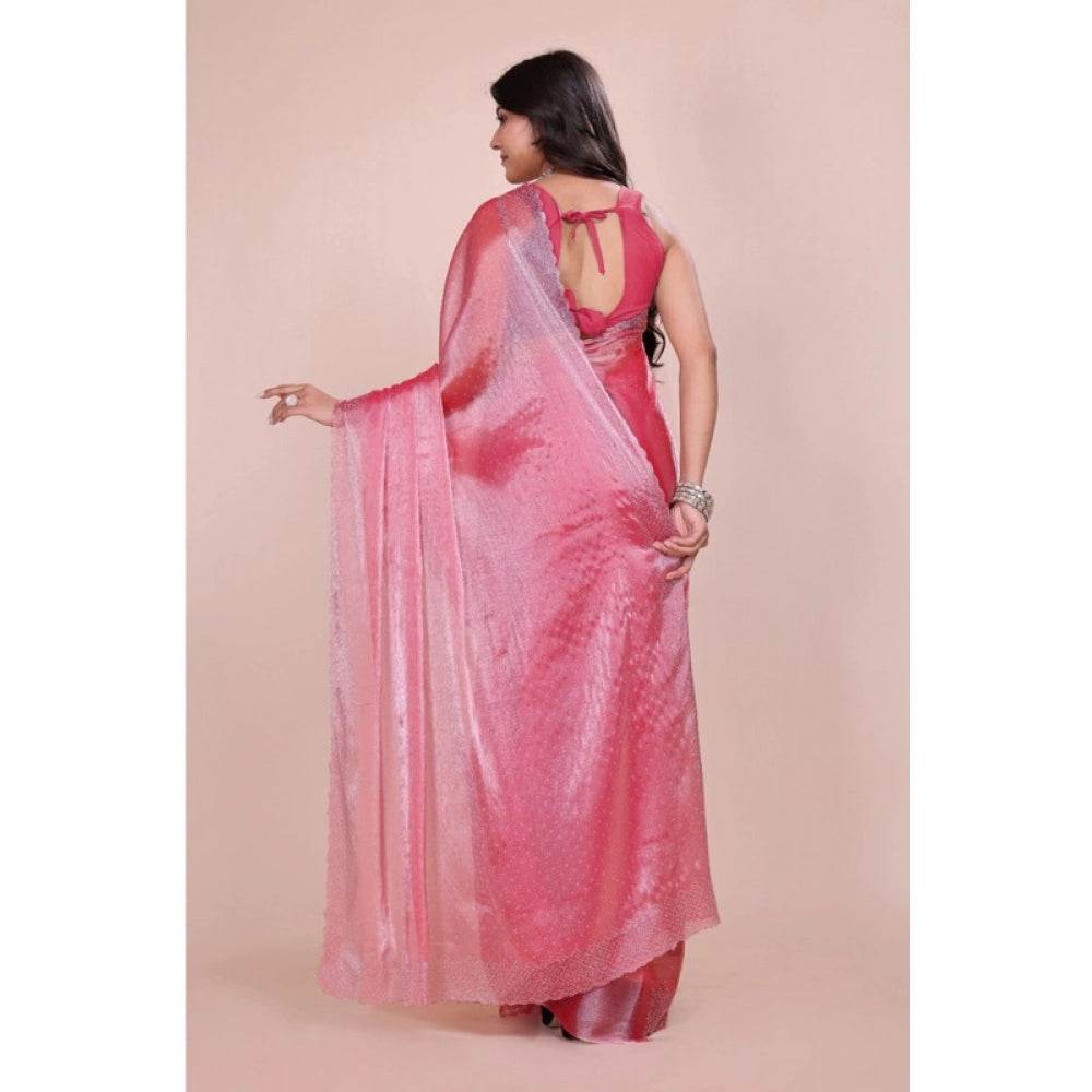 Generic Women's Jimmy choo Embellished Bollywood Saree With Unstitched Blouse 5.5Mtr (Pink) - MYLUXURY LANE ENTERPRISE