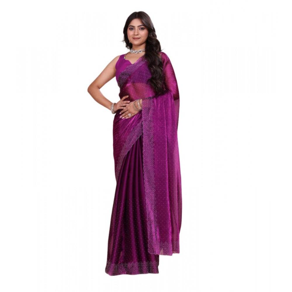Generic Women's Jimmy choo Embellished Bollywood Saree With Unstitched Blouse 5.5Mtr (Purple) - MYLUXURY LANE ENTERPRISE