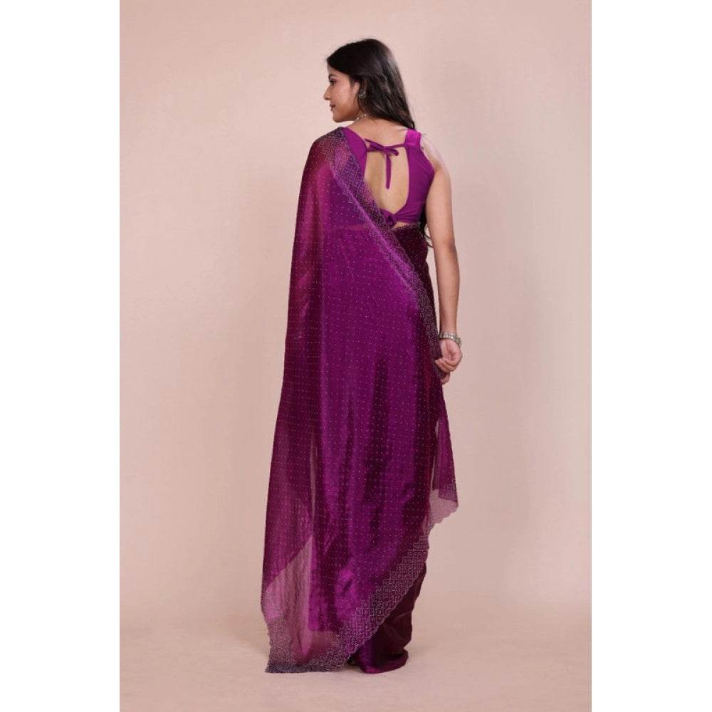 Generic Women's Jimmy choo Embellished Bollywood Saree With Unstitched Blouse 5.5Mtr (Purple) - MYLUXURY LANE ENTERPRISE