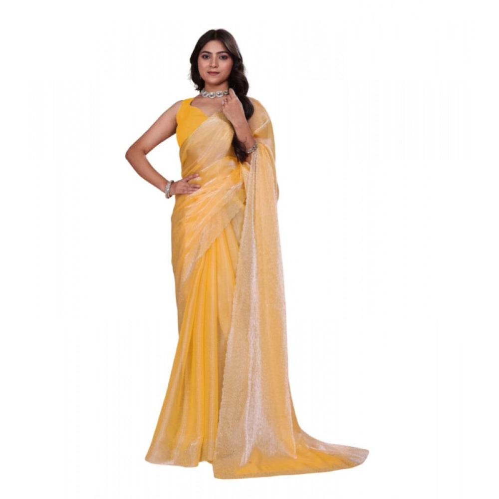 Generic Women's Jimmy choo Embellished Bollywood Saree With Unstitched Blouse 5.5Mtr (Yellow) - MYLUXURY LANE ENTERPRISE