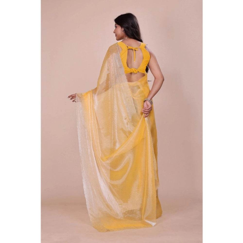 Generic Women's Jimmy choo Embellished Bollywood Saree With Unstitched Blouse 5.5Mtr (Yellow) - MYLUXURY LANE ENTERPRISE