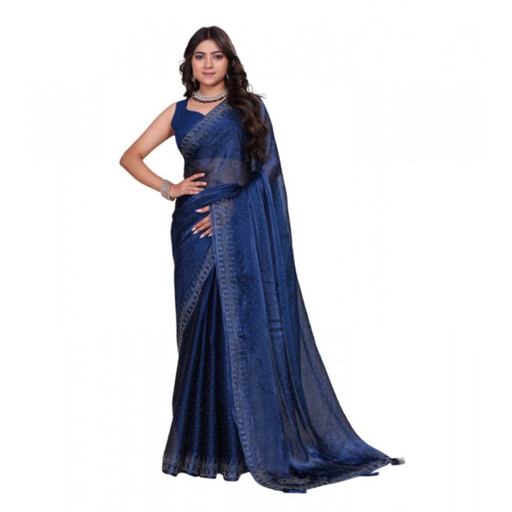 Generic Women's Jimmy choo Embellished Bollywood Saree With Unstitched Blouse 5.5Mtr (Blue) - MYLUXURY LANE ENTERPRISE