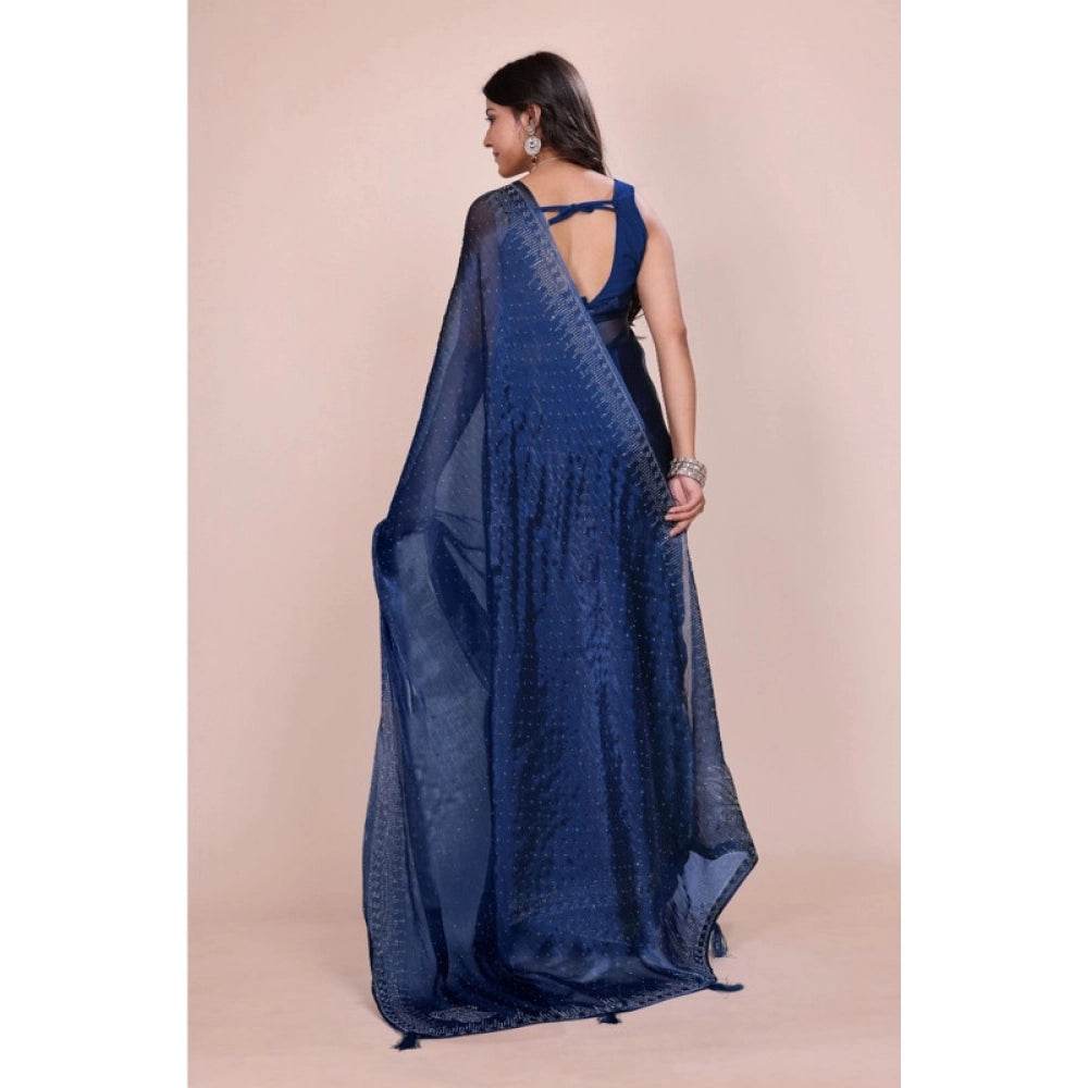 Generic Women's Jimmy choo Embellished Bollywood Saree With Unstitched Blouse 5.5Mtr (Blue) - MYLUXURY LANE ENTERPRISE
